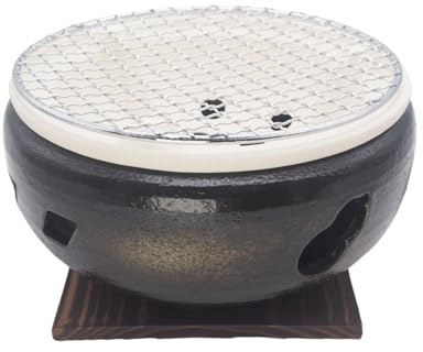 Japanischer Tischgrill Holzkohlegrill Wasserkocher - mit Metallrost und Holzfuß - 20,0 x 20,0 cm - Made in Japan