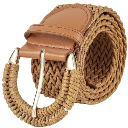 HANGSU Cintura intrecciata in rattan da donna, cintura larga in vita, cintura bohémien, con fibbia semicircolare, Marrone, 112cm