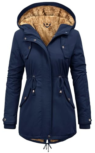 Vancavoo Women's Winter Parka Coat Hooded Fleece Lined Jacket | Water-Resistant with Warm Plush Lining, Drawstring Waist, Ribbed Cuffs, Side Pockets and Split Hem