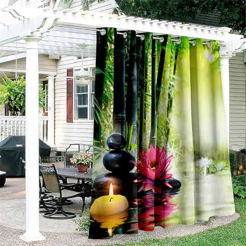 Hiseng Outdoor Vorhänge Wetterfest Wasserdicht mit Ösen, 1 Stück Steinblumen Verdunkelungsvorhang Outdoorvorhänge Blickdicht Sichtschutz Sonnenschutz Vorhänge für Terrasse (132x243cm,Wald)