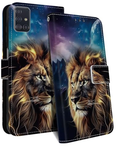 HopMore Handyhülle für Samsung Galaxy A51 4G Hülle, PU Leder Klapphülle Kartenfach Standfunktion Schutzhülle Stoßfeste Tasche Wallet Flip Case mit Muster Handytasche für Samsung A51 4G, Löwe