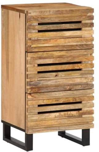 LAPOOH Kommode Schlafzimmer, 40x34x75 cm, Braun, Mangoholz, Stahl, 3 Schubladen, Industriell, Unbehandelt