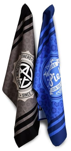 Elbenwald Geschirrtücher-Set - 2er-Pack - saugfähige Tücher 44 x 65 cm - Geschenkidee Filme & Serien - Handtücher aus Baumwolle (Supernatural - Pentagramm und Pie)