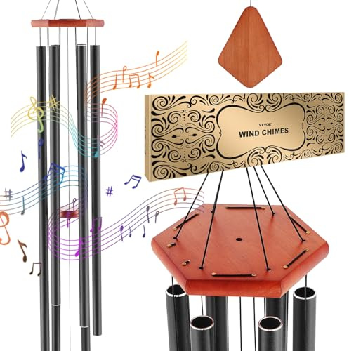 VEVOR Wind Chimes for Outside, 1524 mm, Deep Tone Wind Chimes with 6 Tubes, Unique Large Memorial for Anniversary, Amazing Outdoor Decor for Your Patio, Porch, Garden and Backyard, Black