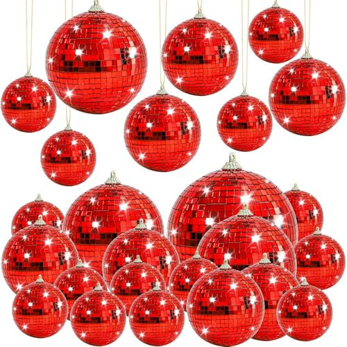 Kepfire 17 Pcs Mirror Disco Ball Ornament Reflective Hanging Disco Ball Decor Red Disco Ball Decorations For Christmas Tree Home Party Wedding Table Centerpiece