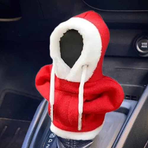 Ruilonghai Schaltknauf Abdeckung Hoodie Weihnachtsdeko, Weihnachts Hoodie Auto Zubehör Innenraum, Universelle Schaltabdeckungsdekoration, auto weihnachtsdeko, weihnachtsdeko auto innen (Rot)