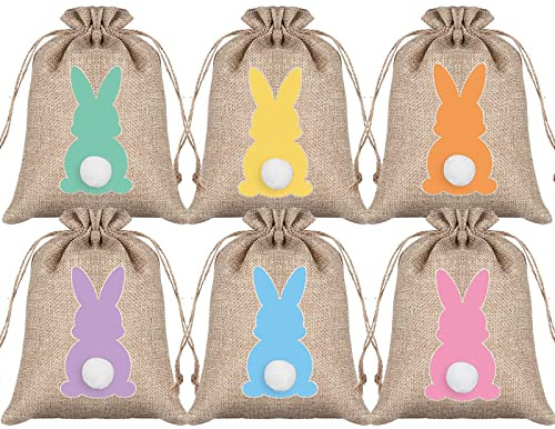 JMOCD 24PCS Easter Burlap with Drawstring,Oster Jutebeutel, Oster Geschenktüten zum Kordelzug,Candy Tüten Geschenktüten Hasen Ostertüte, Osterhase Beutel mit Kordelzug,Geschenktüte Ostern Geschenke