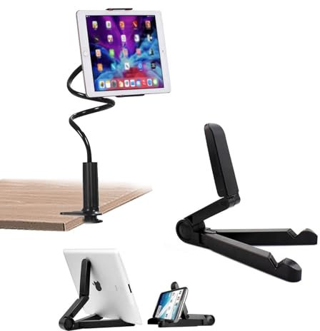 ZQuintuplian 2Pcs Tablet Stand, Holder For Reading In Bed Practical Flexible Arm Clip Tablet Mount and 360 Degree Rotation Tablet Holder for Bed Black Gooseneck Tablet Holder Suitable for Families