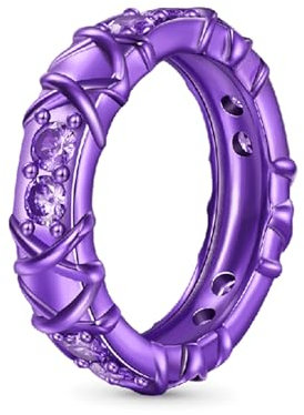 GNOCERing Glänzender Grüner Galvanisierter Bonbon Ring 925 Sterlingsilber Bunte Ring Herz CZ Stein Geschenk Ring Für Damen Frau mit Schmuckschatulle zum Valentinstag (Lila, 9)