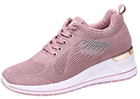Generisch Chaussures de loisirs d'extérieur Wedge pour femme - En maille - Respirantes - Entraîneur - Fitness - Décontracté - Sport - Pour femme - Vieux rose, Rose, 40 EU