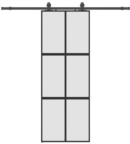 Porte coulissante kit quincaillerie noir 76x205 cm verre trempé