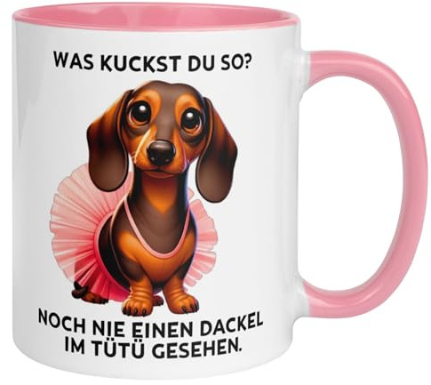 Dackel Tasse mit Spruch | Noch nie einen Dackel im Tütü gesehen | Becher Hund im Tütü Geschenk Tierfreunde Büro Spaß