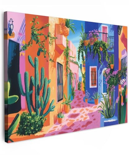 MuchoWow© Impression sur Toile Peinture 80x60 cm Tableau Mural Decoration Salon Reproductions de Tableaux Murale Moderne Jaune - Bleu - Orange - Maison