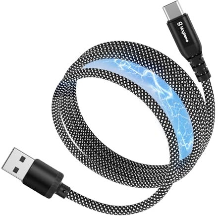 Magtame Magnetic USB C Cable, Elastic Coiled USBA to USB-C Leads, 1M/3.3FT Retractable USBC Cord, Nylon Braided Type C Fast Charging Cables, Compatible with iPhone 16 15 Samsung, Pad