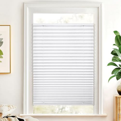 LazBlinds Plissee-Jalousien ohne Bohren, kabellos, mit Saugnäpfen, Lichtfilterung, oben nach unten, für Fensterglas, Größe 76,2 cm B x 177,8 cm H, Weiß