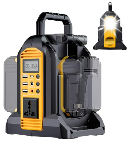 350W Power Inverter for Dewalt 20V 60V Battery, 2 Port Battery Converts 20V DC to 120V AC Inverter with LED Light, 3 USB-A, 1 USB-C, DC and AC Outlet, Portable Power Station