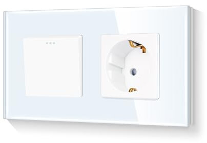LIAONFOY Schuko 1 Fach 1 Weg Unterputz Lichtschalter Glas panel Tasten Schalter Ein Aus Schalter mit Einzelsteckdose Weiß 110-250V 157mm