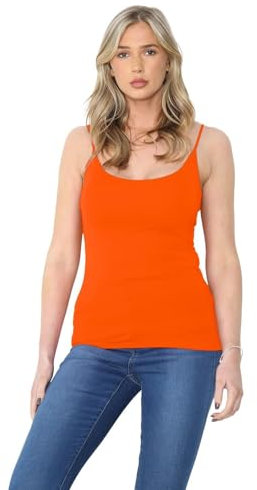 Hamishkane® Womens Plain Bodycon Cami Strappy Sleeveless Tank Tops, Slim Fitted Scoop Neck Vest Tops Women UK, Stretchy Gym Wear, Casual Summer Ladies Vest Neon Orange