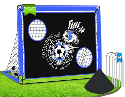 EXTFANS Fußballtor Kinder, Fussballtore für Garten Kinder, 2-in-1 Pop-Up Fussballtor, Outdoor Faltbares Fußball Tor, mit 4 Bodennägel und Tragetasche (Blau,150x120cm)