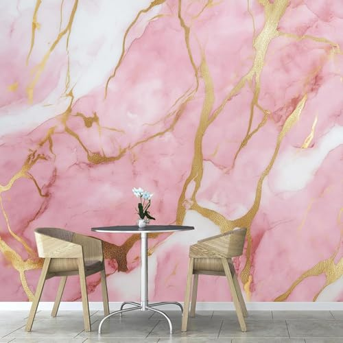 Fototapete Selbstklebend Rosa Marmor 3D Effekt Foto Tapete Rosa und Gold 200x140 cm Seidenstoff Wandtapete Wohnzimmer Schlafzimmer Bildtapete für Wand Deko A-6564