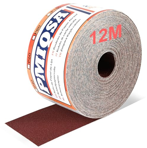 PMIQSA Sandpaper Roll 320 Grit 70mm x 12M Hook and Loop Sandpaper | Aluminum Oxide Abrasive Sanding Paper for Wood Paint Plaster Filler Metal with Machine Sanders