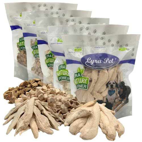 Lyra Pet® 1 kg (5 x 200g) Hundesnack Mix gefriergetrocknet 5 Sorten | 5 Sorten aus Hund & Ente - Proteinreicher Trainingssnack ohne Getreide - Fettarmer Kauartikel - Ideal für Welpen & Senioren