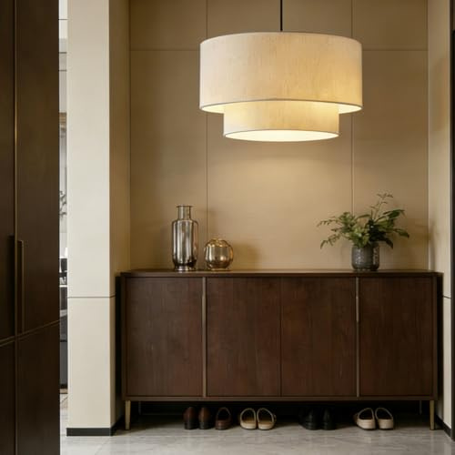 DHGIE Moderne Doppel-Hängeleuchte Minimalistische Stoff-Hängeleuchte Beige Leinengeflecht-Schirm Verstellbares Kabel Geeignet Für Esszimmer Cafés Wohnzimmer Schlafzimmer Und Hotels(51cm)