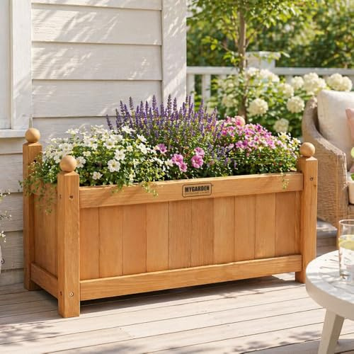 Marco Paul 60cm Wooden Garden Planter Outdoor Flower Herb Plant Pot Rectangular Trough Wood Box for Patio Balcony Garden Decorative Container for Plants Shrubs Indoor Outdoor (Medium)