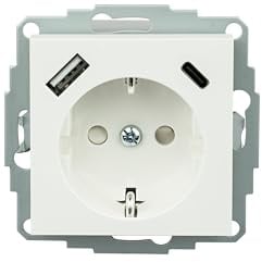 Schutzkontakt-Einbausteckdose mit USB-C™ (25W, PD 3.0) und USB-A (18W), ohne Rahmen, weiß
