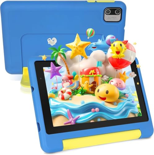 Kids Tablet 7 Inch, Android 13 Tablet for Kids, Quad Core, 8GB RAM+64GB ROM (Expand to 128GB), Parental Control, Wi-Fi 6, Bluetooth 5.2, Type-C Blue