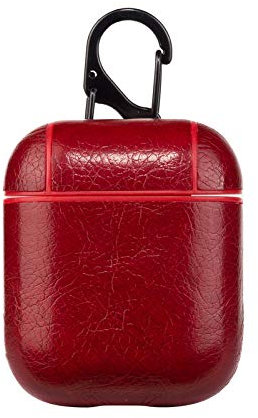 Custodia AirPods Case Protective,Vera Pelle Antiurto Portatile Ultra Sottile Leggero Protettiva Cover Custodia in Pelle con Portachiavi per Apple AirPods Earphones Ricarica Case (Rosso)