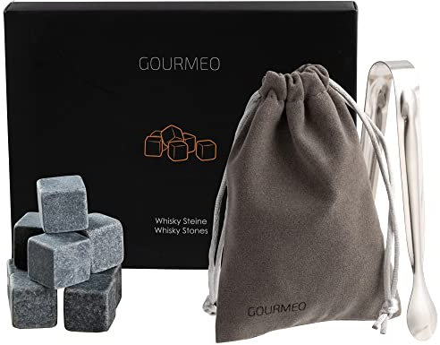 GOURMEO 9 Whisky Steine im Set - Eiswürfel Steine - Whiskysteine wiederverwendbar - Whiskey Kühlsteine Whiskey Stones - Whisky Steine Geschenkset - Whiskeysteine Zubehör