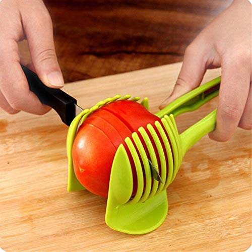 Coupe-fruits à tranches de tomate et de citron avec poignée longue, support à pince à fruit rond pour kiwi, oignon, pomme de terre, couteau de cuisine pour trancher l'aide de légumes (vert), utile et