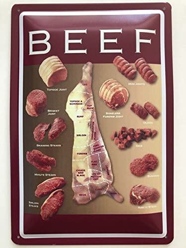 Blechschild 20x30cm gewölbt Beef Fleisch Produkte Metzger Deko Geschenk Schild