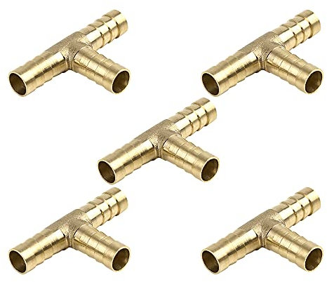 X Autohaux 5 Stück T-Stück Messing Schlauchverbinder 10mm für Luft, Wasser, Öl