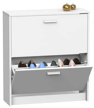 MUEBLES PITARCH | Zapatero Recibidor Mueble Auxiliar Estrecho 2 Puertas para Entrada Blanco, 12 Pares de Zapatos, 82x74x25cm, Colección Tibet