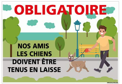 Panneau Nos Amis Les Chiens Doivent Être Obligatoirement Tenus en Laisse - Dimensions 210x150 mm - Aluminium 2 mm - Protection Anti-UV