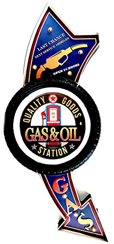 DiiliHiiri Leuchtschild Retro-Schild Wandschild im Vintage-Stil LED Schild für Garage Dekoschild Zubehör für Wohnkultur 50er Jahre Haus Dekoration Retro Leuchtkasten Metallhandwerk (Gas & Oil)