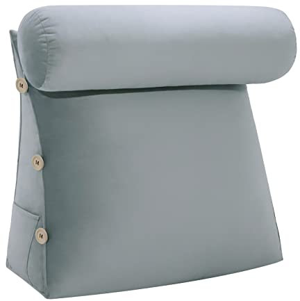 VERCART Rückenkissen mit Nackenrolle Rückenlehne Lendenkissen Bett Lesekissen Keilkissen Kopfkissen mit Nackenkissen Stützkissen für Lesen Couch Dekokissen tv Kissen 60cm Grau