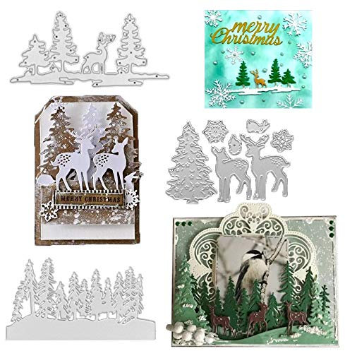 3Pcs Stanzschablone Stanzformen Prägeschablonen Cutting Dies Schablonen Metall Weihnachten Elch Wald Stanzbögen für Scrapbooking DIY Karten Album Kunsthandwerk
