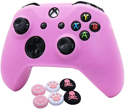 Cover per controller Xbox One RALAN, in silicone, compatibile con controller Xbox One (rosa Pro Thumb Grip x 2, Cat + Skull Cap e Cover Grip x 2) (rosa)
