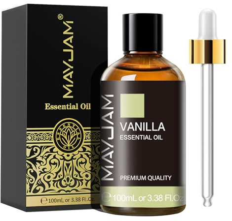 MAYJAM Aceite Esencial de Vainilla 100ml, Aceite de Vainilla para Difusor, Humidificador, Bricolaje, Hogar, Armarios