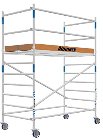 ALX Basic-Line Rollgerüst 135-4,2 m Arbeitshöhe - Baugerüst - Innengerüst - Rollgerüst - Aluminiumgerüst - Gerüst für den Innen- und Außen (Holz Plattform, 190)