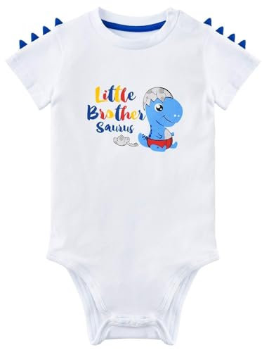 Kleiner Bruder Bodys Baby Junge Dinosaurier Bodysuit Kurzarm Kleinkind Geschenke 100% Baumwolle Dino Babybody Kleiner Bruder Outfit Neugeborene Strampler(Weiß, 3-6 Monate)