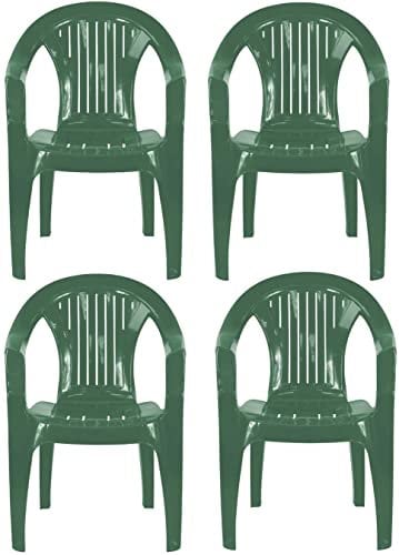 simpahome Stackable Clam Style Back Plastic Garden Chairs - GREEN - Set of 4 Chairs for Indoor or Outdoor Use.