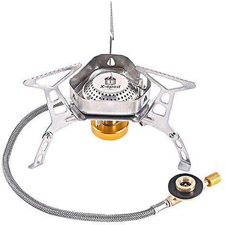 Windproof Camping Gas Stove,Portable Foldable Backpack Electronic Stove, 3500W Small Backpacking Stove Gas Burner with Piezo Ignition Outdoor Camp Cooker with Carrying Case