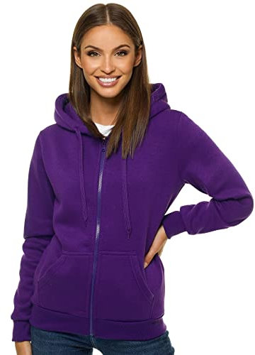 OZONEE Damen Kapuzenpullover Sweatjacke Sweatshirt Farbvarianten Kapuzenjacke Kapuzenpulli Langarm Kapuze Hoodie Sport Style Casual Fitness Basic Training 777/2106B VIOLETT S