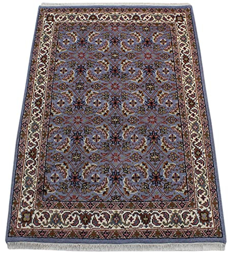 WAWA TEPPICHE Blau Teppich Wolle Handgeknüpft Orientteppich 100% Schurwolle D10 (120 x 180 cm)