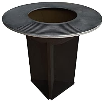 PURLINE | Barbacoa grande en negro con plancha de acero y grill | Barbacoa de exterior de alta capacidad con parrilla y plancha de acero de 100 cm de diámetro