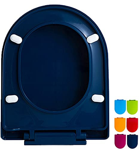 Sedile WC Copriwater Universale a Chiusura Rallentata,Copri WC in Polipropilene di Colorata Spesso,Coperchio Water a Sgancio Rapido Del Bagno (Color : Navy Blue)